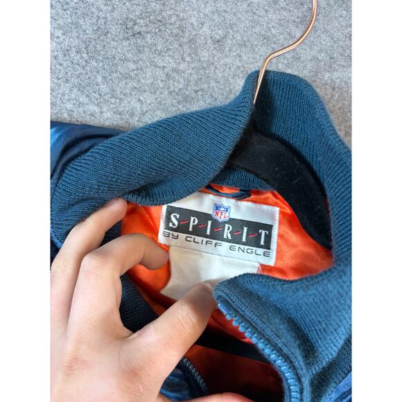 Vintage 90s Chicago Bears NFL Varsity Satin Jacket Mens Large Blue Cliff Engle - Picture 3 of 6